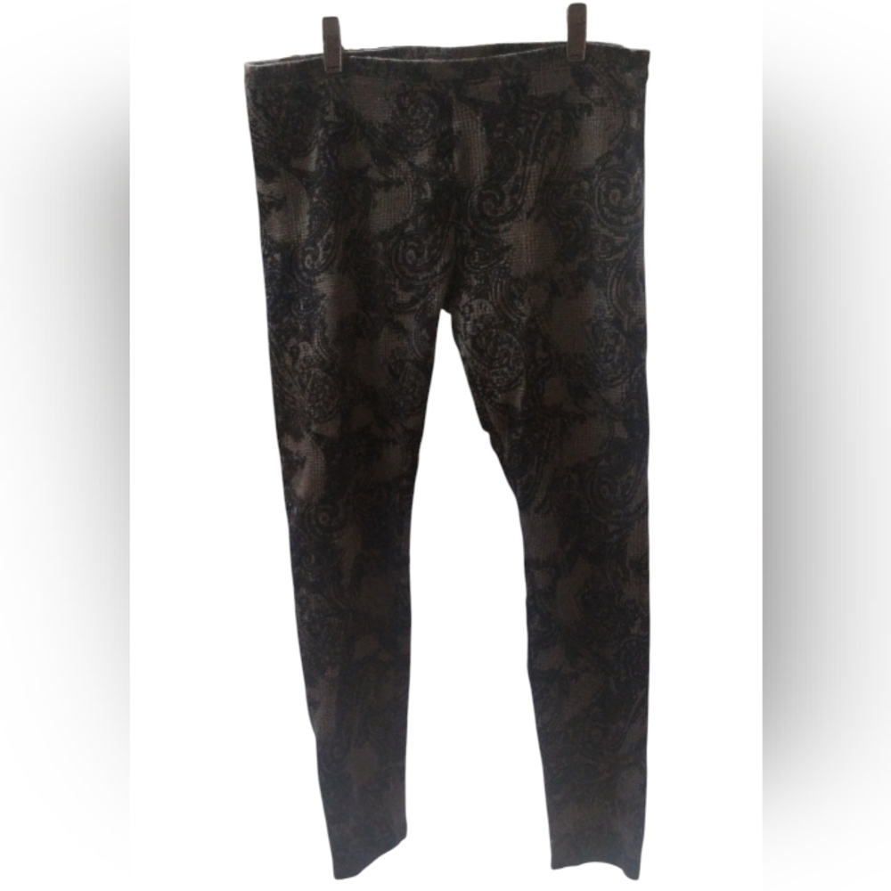 Hue Brocade Black & Gray Textures Leggings SZ L